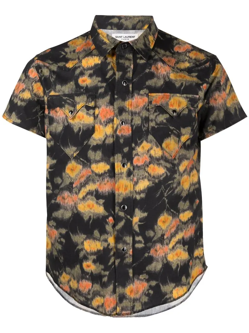 Saint Laurent blommig kortärmad skjorta - Svart