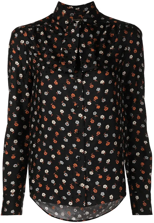 Saint Laurent blommig långärmad blus - Svart
