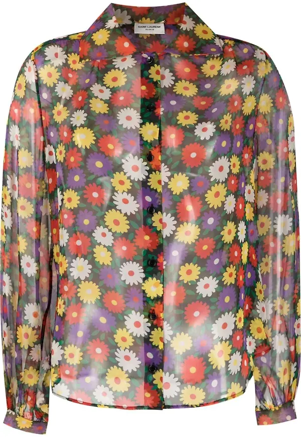 Saint Laurent blommig sidenblus - Svart