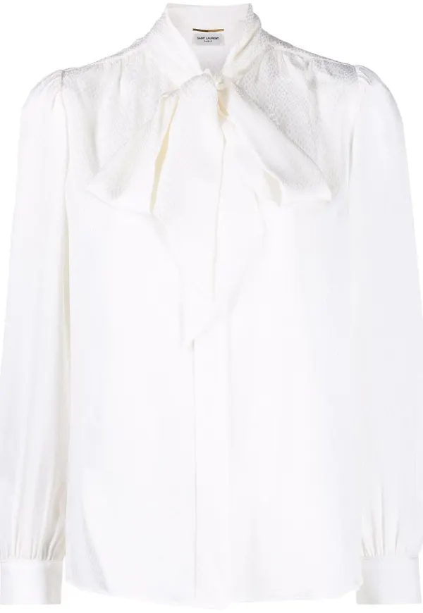 Saint Laurent blus med knytkrage - Vit