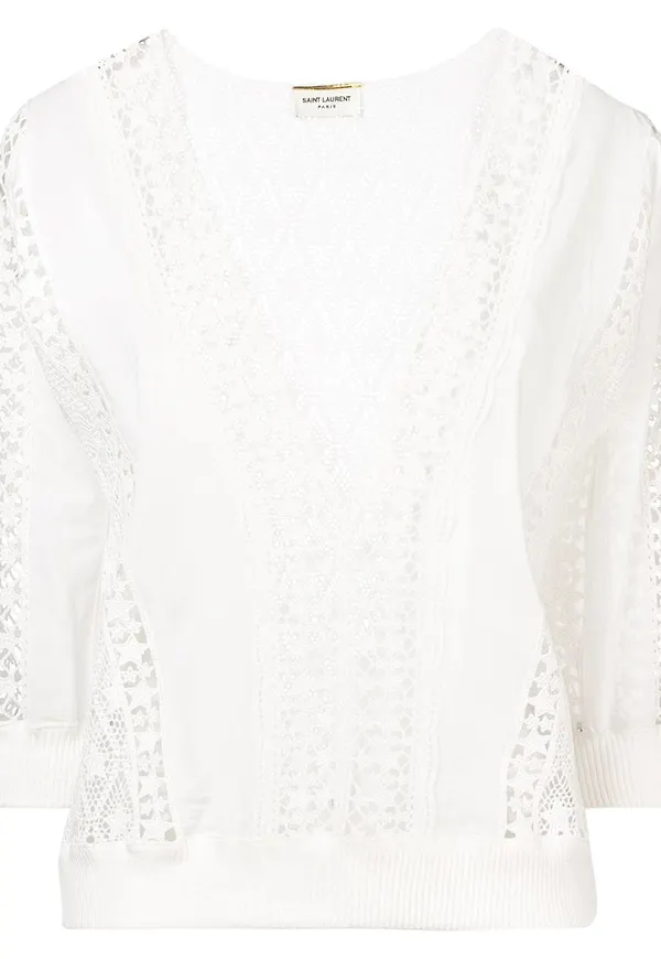Saint Laurent blus med spetspanel - Vit