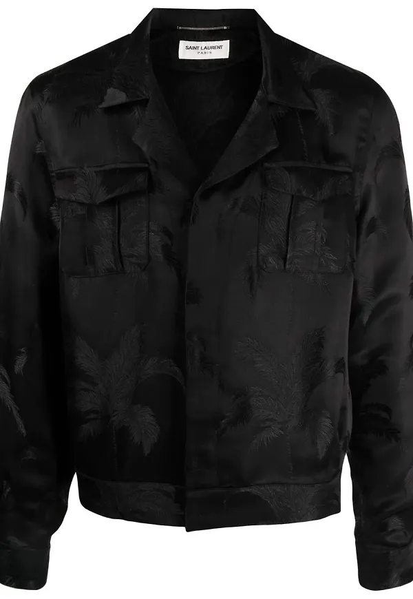 Saint Laurent bomberjacka med palmtryck - Svart