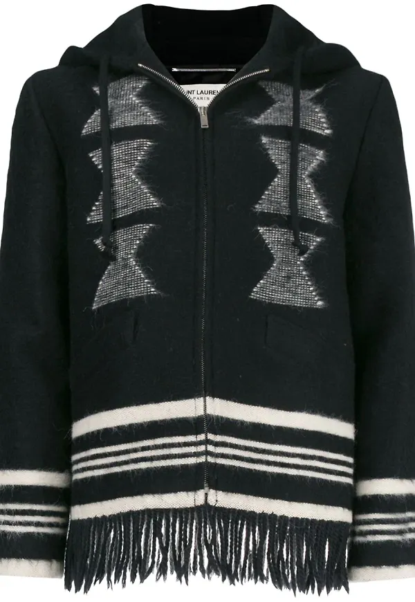 Saint Laurent broderad fransig huvtröja - Svart
