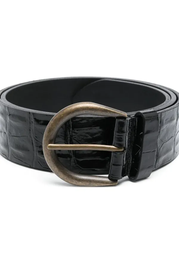 Saint Laurent bälte med krokodileffekt - Svart
