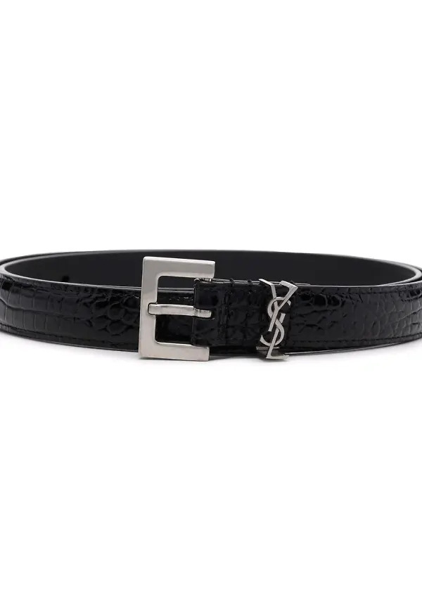 Saint Laurent bälte med krokodileffekt - Svart