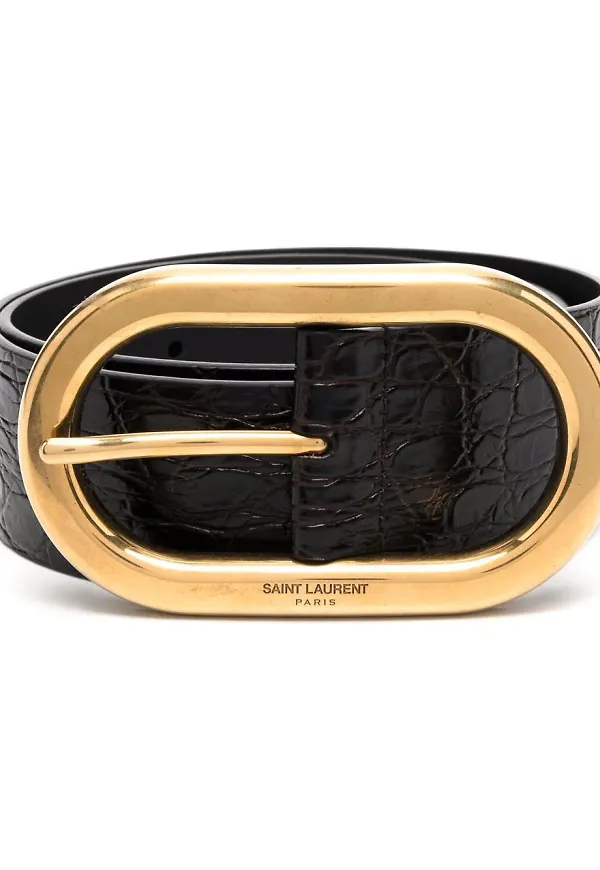 Saint Laurent bälte med krokodileffekt - Svart
