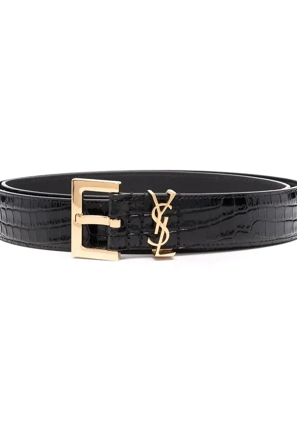 Saint Laurent bälte med krokodileffekt - Svart
