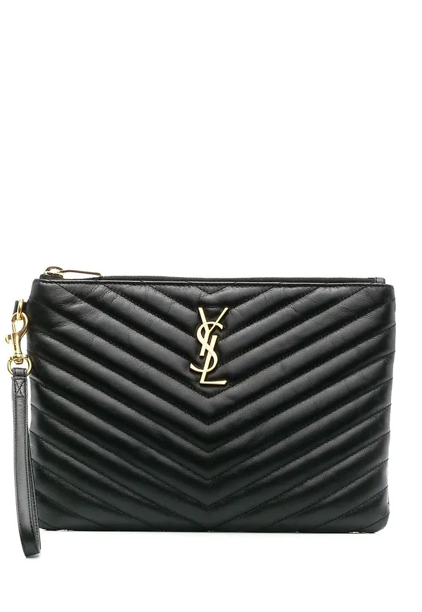 Saint Laurent chevronquiltad kuvertväska - Svart