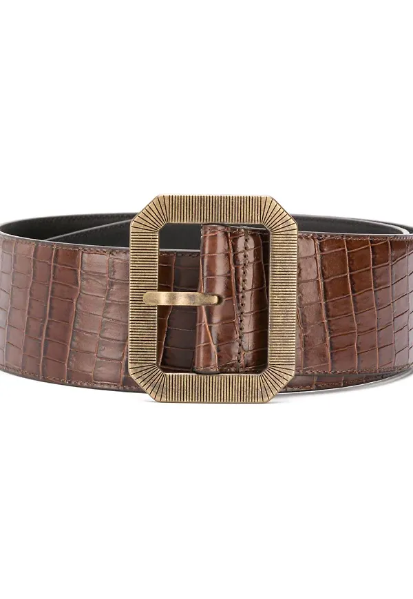 Saint Laurent crocodile-embossed buckle belt - Brun