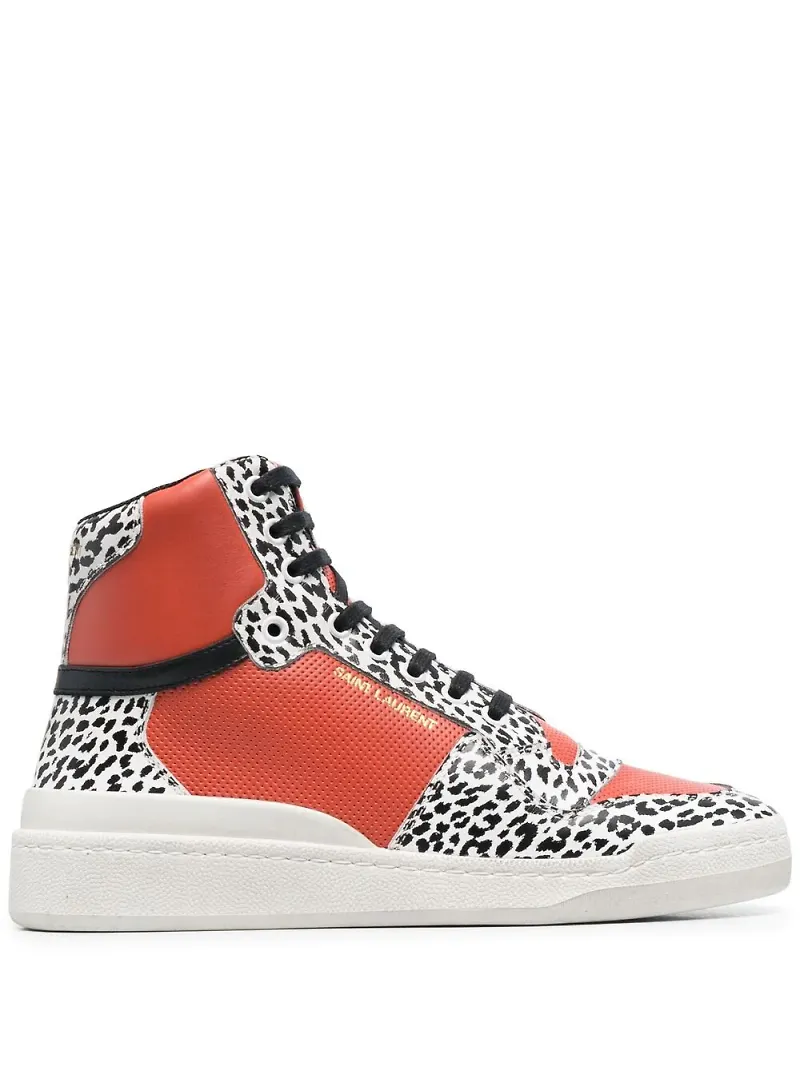Saint Laurent djurmönstrade höga sneakers - Röd