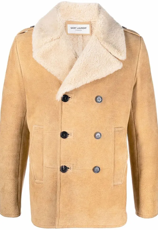 Saint Laurent dubbelknäppt fårpälsrock - Neutral
