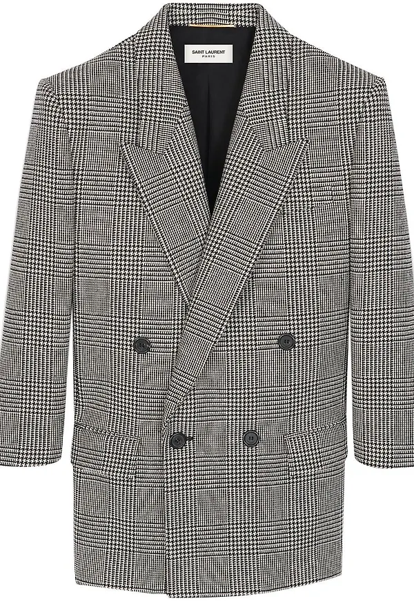 Saint Laurent dubbelknäppt hundtandsmönstrad blazer - Svart