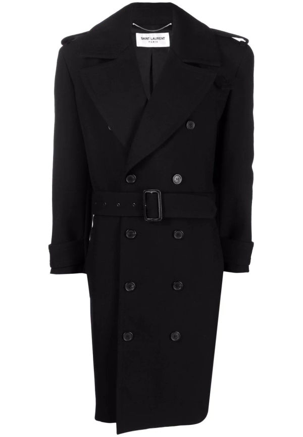 Saint Laurent dubbelknäppt kappa - Svart