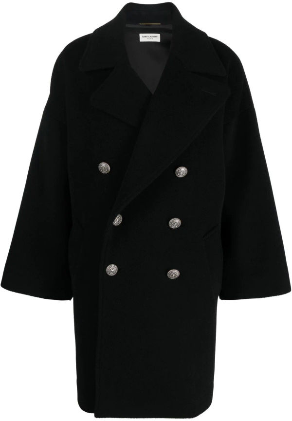 Saint Laurent dubbelknäppt kappa - Svart