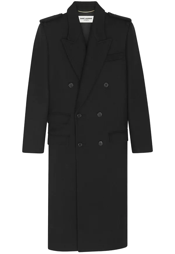 Saint Laurent dubbelknäppt kappa - Svart
