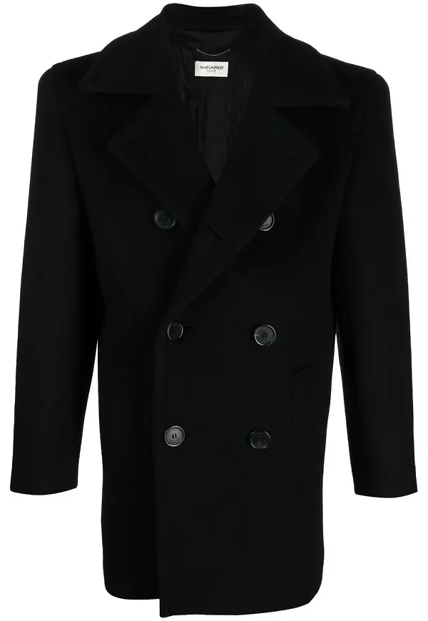 Saint Laurent dubbelknäppt kappa - Svart