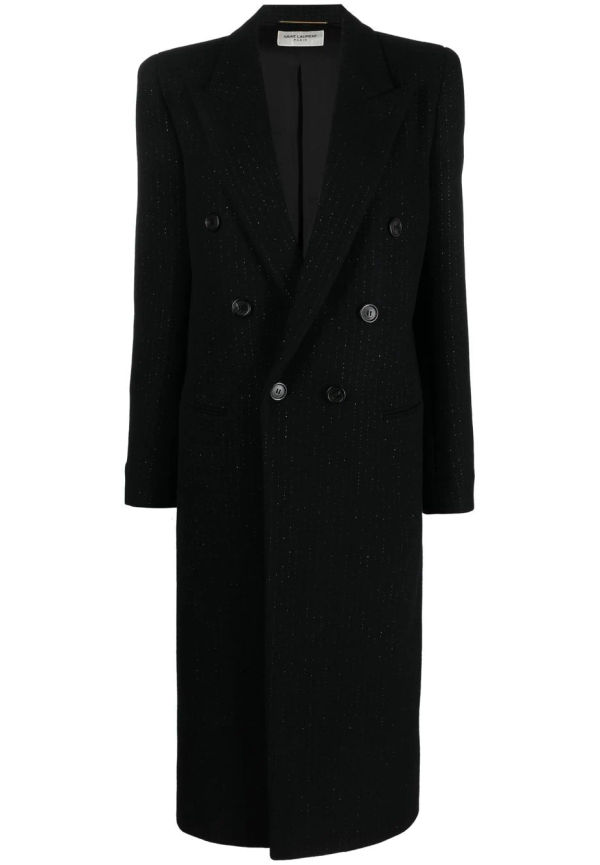 Saint Laurent dubbelknäppt kappa - Svart