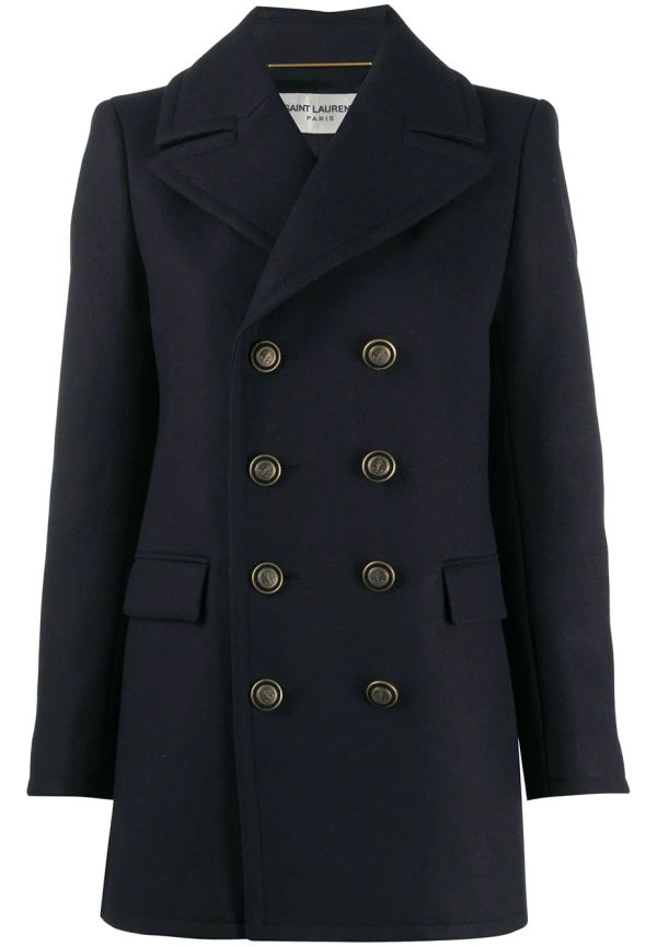 Saint Laurent dubbelknäppt kappa - Svart