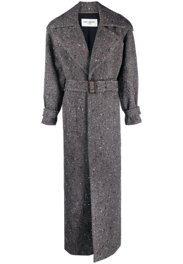 Saint Laurent dubbelknäppt kappa med bälte - Grå