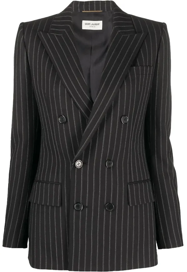 Saint Laurent dubbelknäppt kritstrecksrandig blazer - Svart