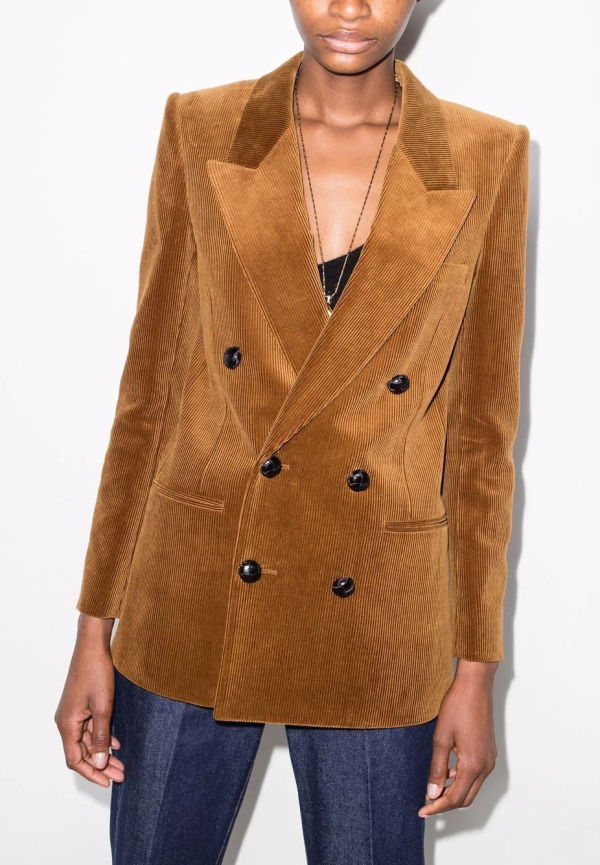 Saint Laurent dubbelknäppt manchesterkavaj - Brun