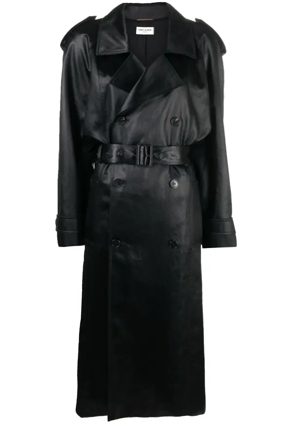 Saint Laurent dubbelknäppt midikappa - Svart