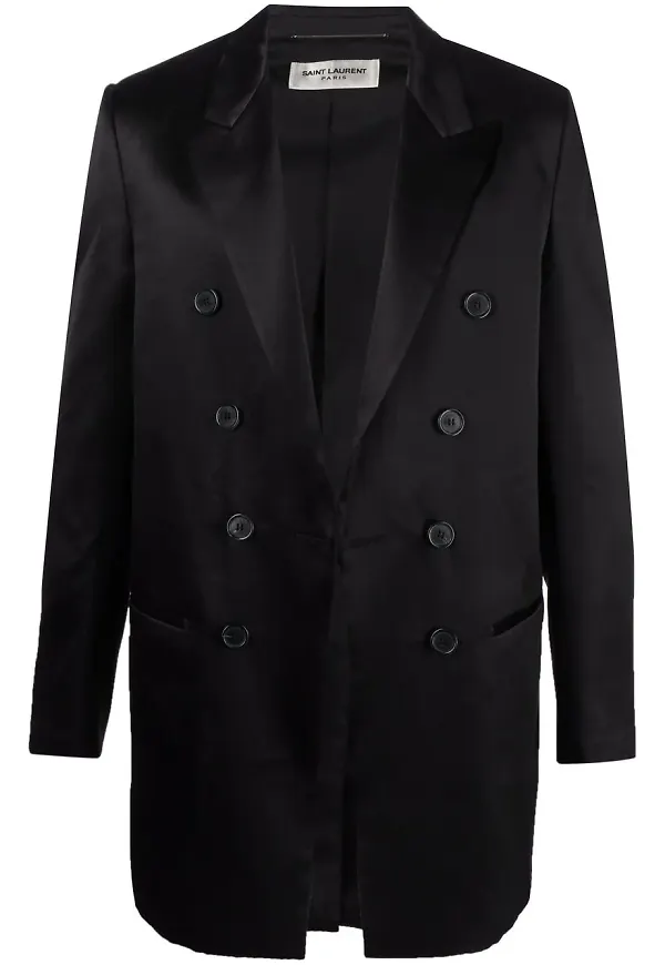 Saint Laurent dubbelknäppt sidenblazer - Svart