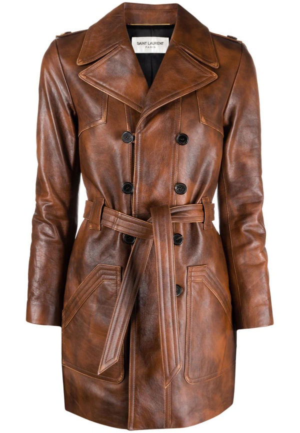 Saint Laurent dubbelknäppt skinnkappa - Brun