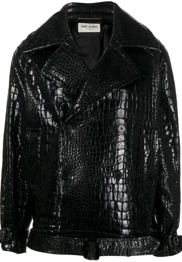 Saint Laurent dubbelknäppt skinnkappa - Svart