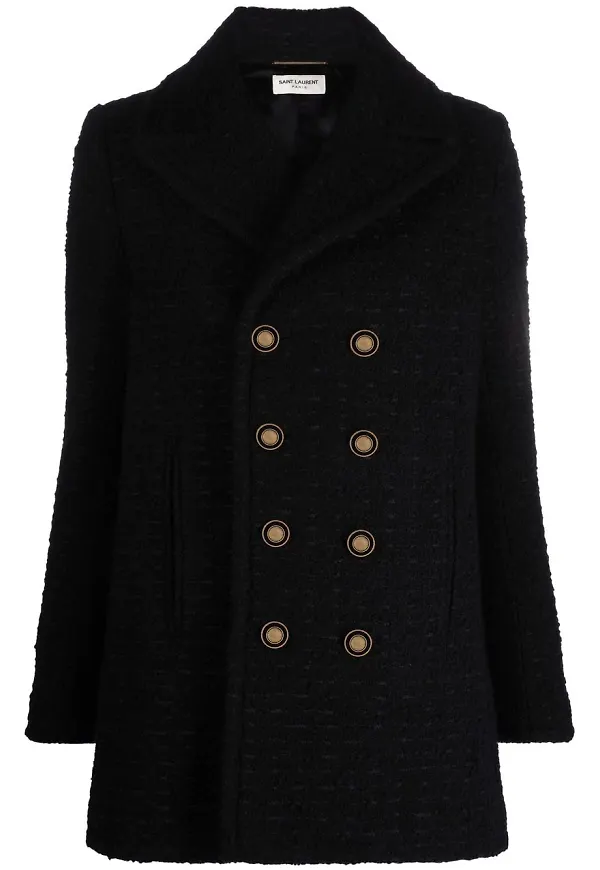 Saint Laurent dubbelknäppt tweedkappa - Svart