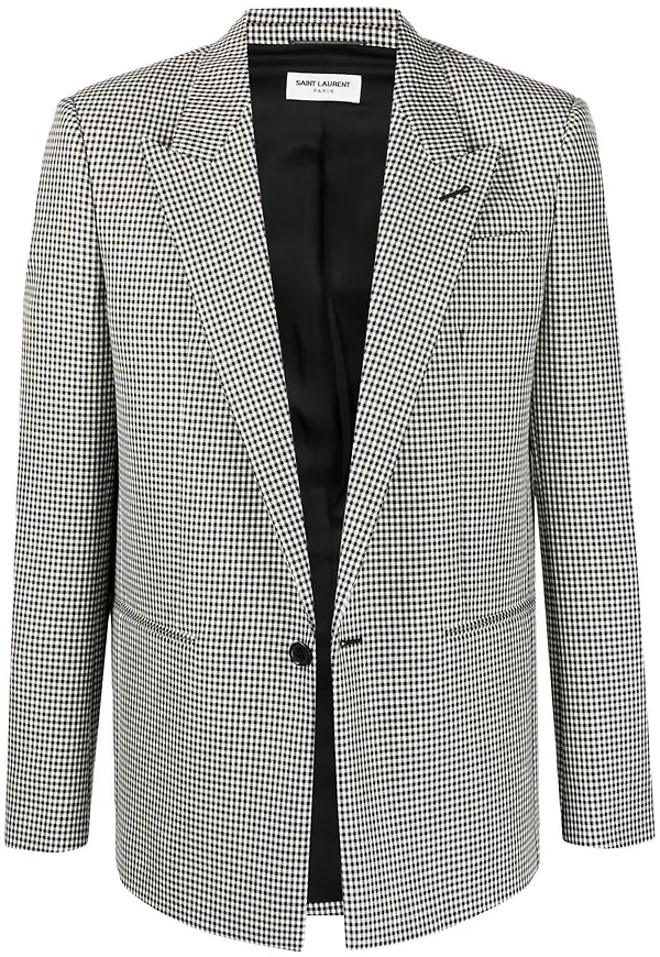 Saint Laurent enkelknäppt ginghamrutig blazer - Svart
