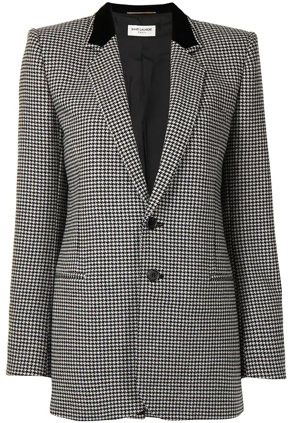 Saint Laurent enkelknäppt hundtandsmönstrad blazer - Svart