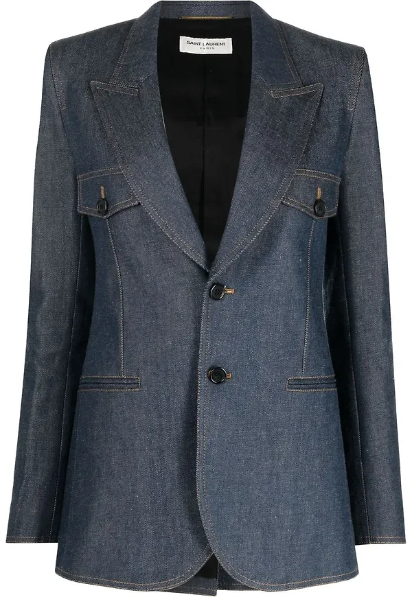 Saint Laurent enkelknäppt jeansblazer - Blå