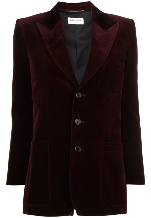 Saint Laurent enkelknäppt sammetsblazer - Röd