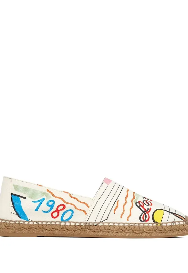 Saint Laurent espadrillos med broderat mönster - Vit