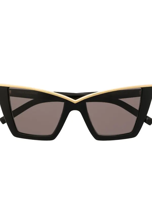 Saint Laurent Eyewear cat eye-solglasögon med guldfärgade kanter - Svart