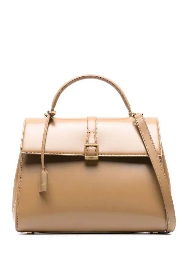 Saint Laurent Fermoir axelväska i läder - Neutral