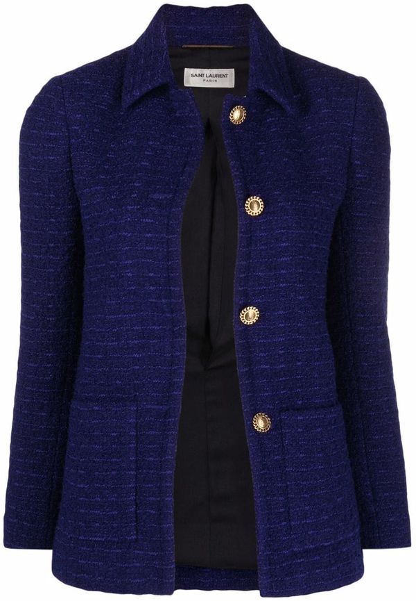 Saint Laurent figursydd tweedblazer - Blå