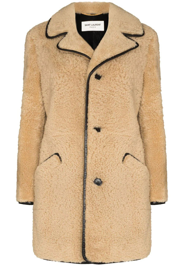 Saint Laurent fårskinnskappa med läderkant - Neutral