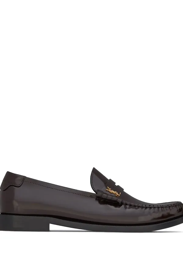 Saint Laurent glansiga läderloafers - Röd