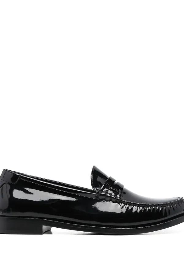 Saint Laurent glansiga läderloafers - Svart
