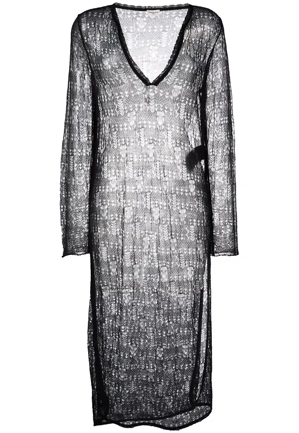 Saint Laurent glesstickad långärmad klänning - Svart