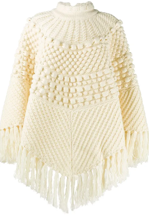 Saint Laurent grovstickad poncho - Neutral