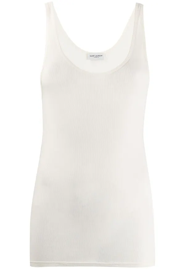 Saint Laurent halvskirt ribbstickat linne - Vit