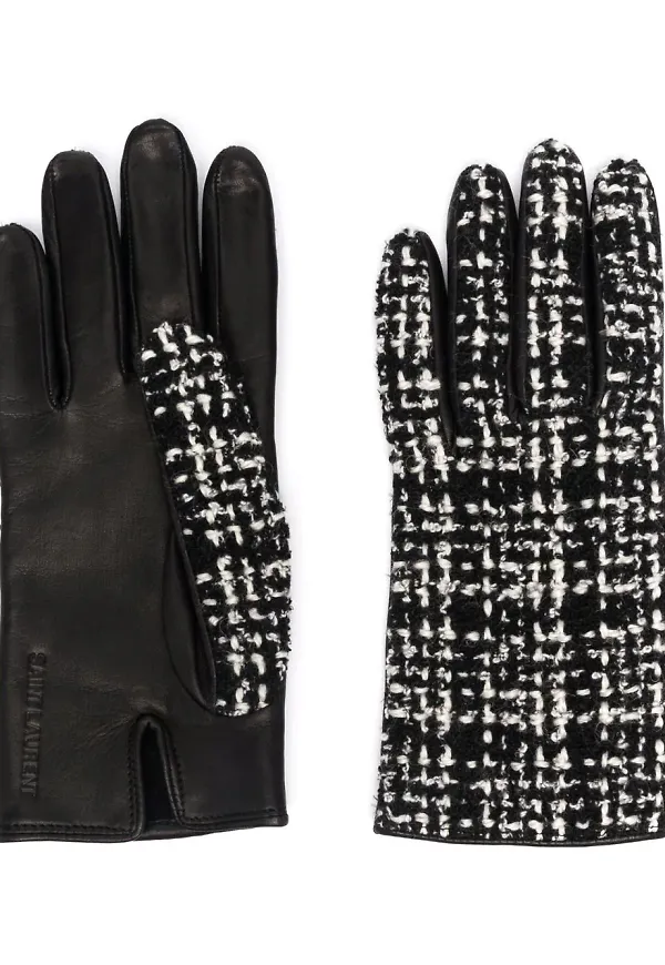 Saint Laurent handskar med tweedpanel - Svart