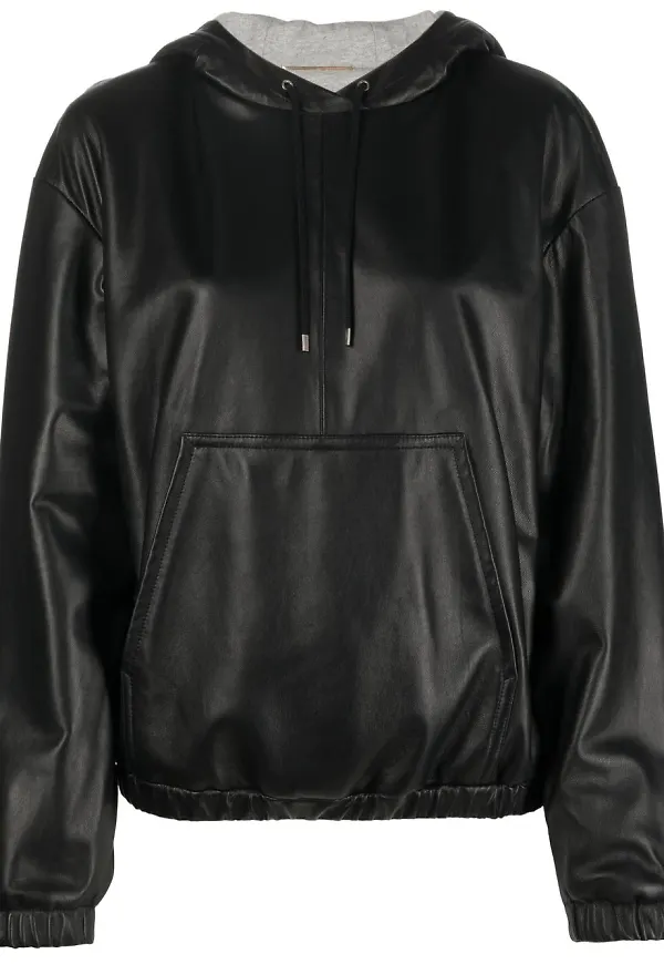 Saint Laurent hoodie i läder - Svart