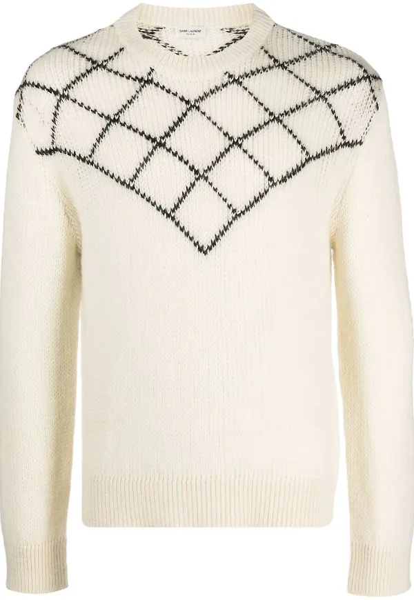 Saint Laurent intarsiamönstrad tröja - Neutral