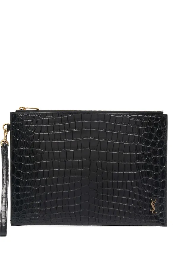Saint Laurent iPad-fodral med krokodileffekt - Svart