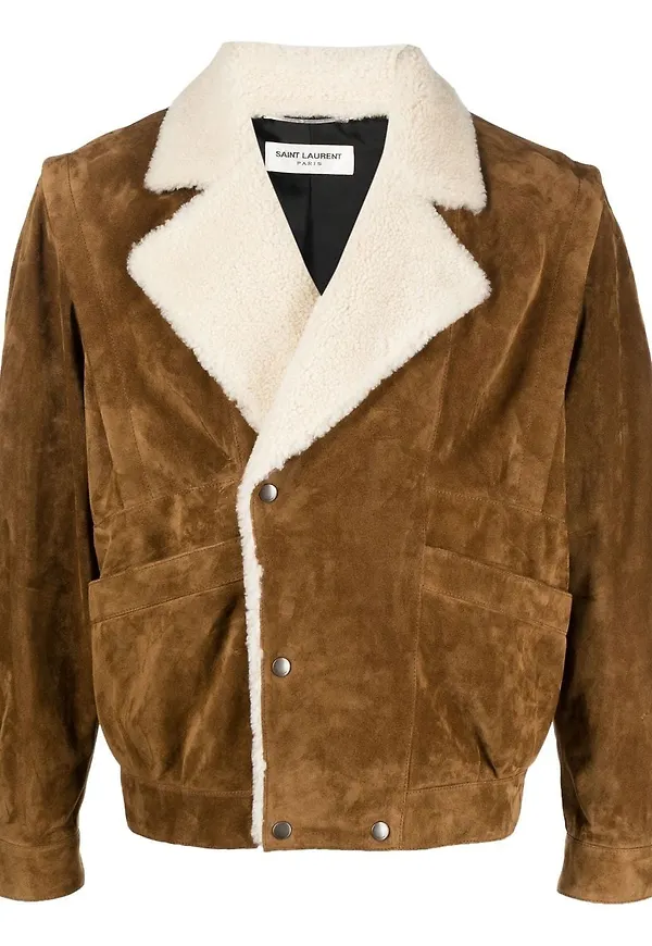 Saint Laurent jacka med fårpälskant - Brun
