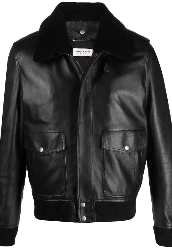 Saint Laurent jacka med fårpälskrage - Svart